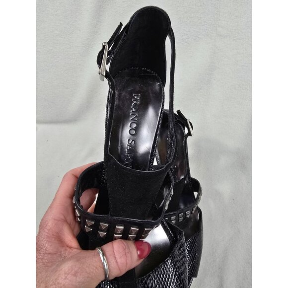Franco Sarto Black Studded Leather Strappy Heels 8M - Picture 3 of 6
